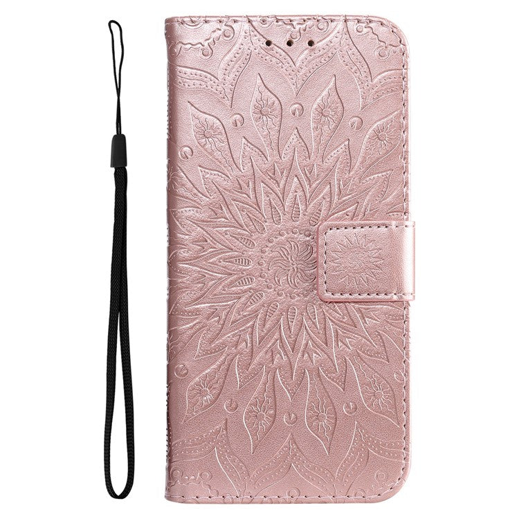 KT Imprinting Flower Series-1 for vivo Y35 4G (2022) / Y22s 4G / Y22 4G PU Leather Wallet Phone Case Imprinted Sunflower Stand Magnetic Shockproof Protective Flip Cover with Strap - Rose Gold