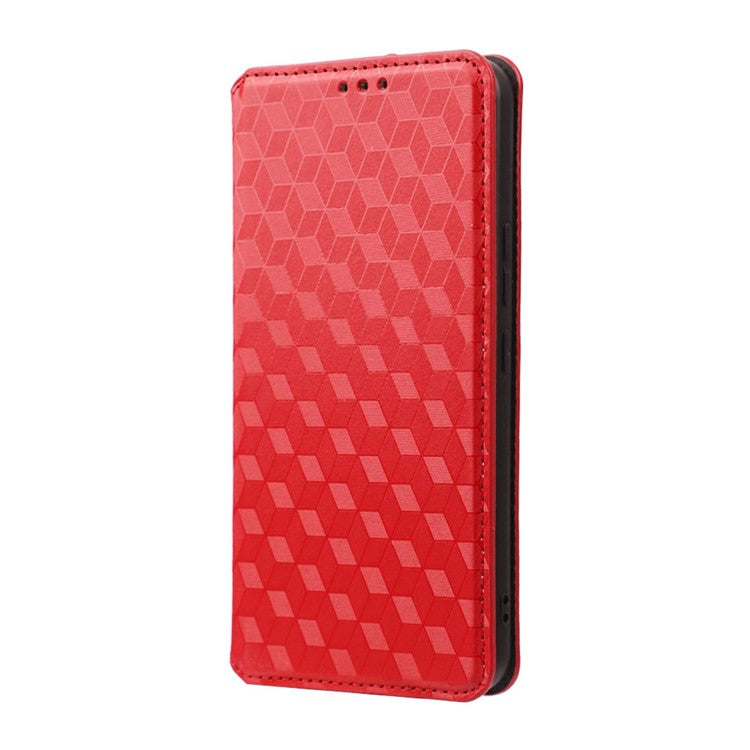 Phone Cover for vivo V25 5G / V25e 4G / X80 Lite 5G Bump Proof Rhombus Pattern Imprinted Magnetic PU Leather Flip Wallet Case Stand - Red