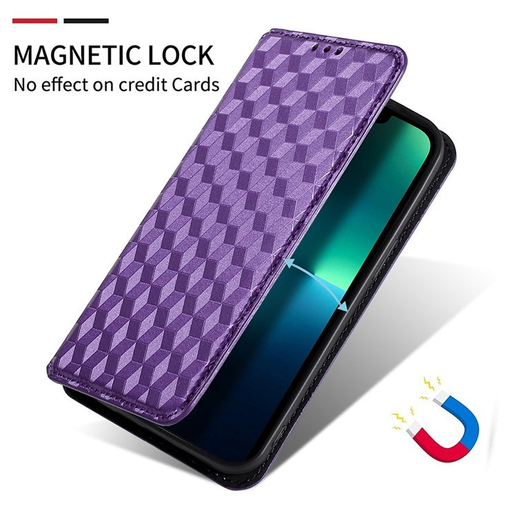 Phone Cover for vivo V25 5G / V25e 4G / X80 Lite 5G Bump Proof Rhombus Pattern Imprinted Magnetic PU Leather Flip Wallet Case Stand - Purple