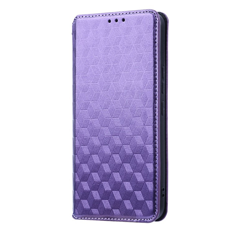 Phone Cover for vivo V25 5G / V25e 4G / X80 Lite 5G Bump Proof Rhombus Pattern Imprinted Magnetic PU Leather Flip Wallet Case Stand - Purple