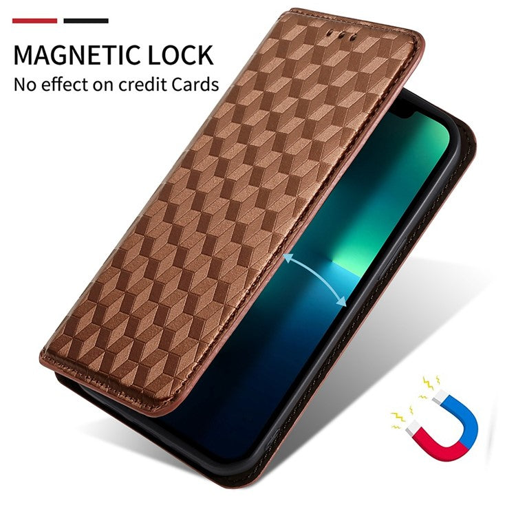 Phone Cover for vivo V25 5G / V25e 4G / X80 Lite 5G Bump Proof Rhombus Pattern Imprinted Magnetic PU Leather Flip Wallet Case Stand - Brown