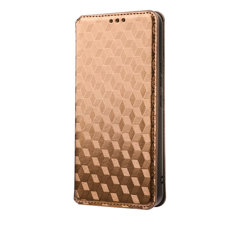 Phone Cover for vivo V25 5G / V25e 4G / X80 Lite 5G Bump Proof Rhombus Pattern Imprinted Magnetic PU Leather Flip Wallet Case Stand - Brown