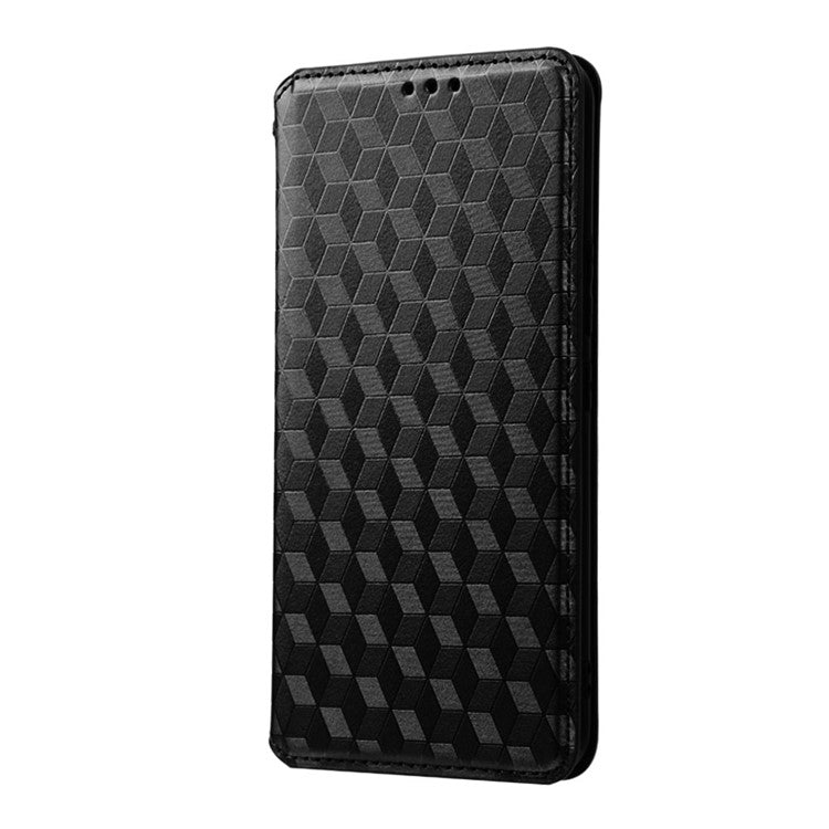 Phone Cover for vivo V25 5G / V25e 4G / X80 Lite 5G Bump Proof Rhombus Pattern Imprinted Magnetic PU Leather Flip Wallet Case Stand - Black