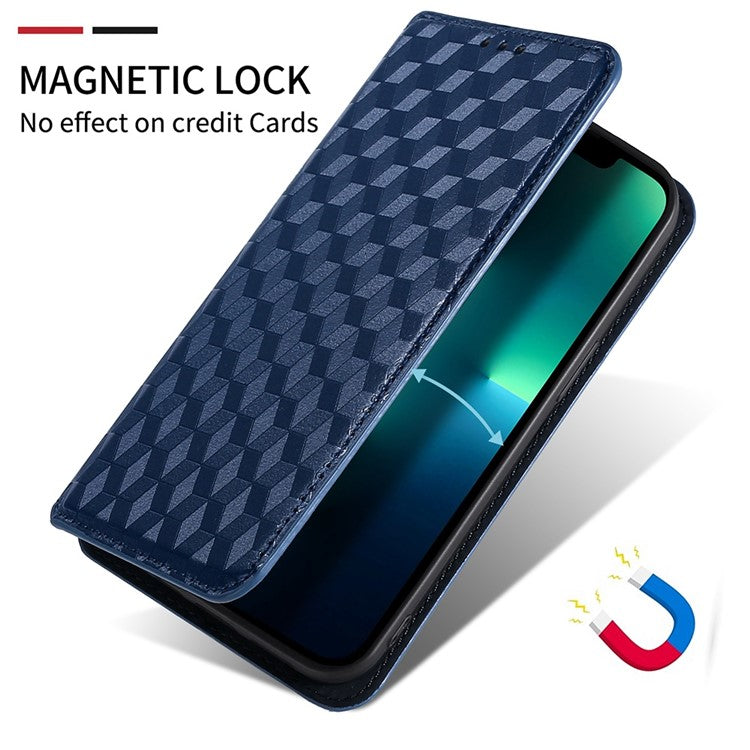 Phone Cover for vivo V25 5G / V25e 4G / X80 Lite 5G Bump Proof Rhombus Pattern Imprinted Magnetic PU Leather Flip Wallet Case Stand - Blue