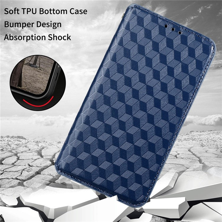 Phone Cover for vivo V25 5G / V25e 4G / X80 Lite 5G Bump Proof Rhombus Pattern Imprinted Magnetic PU Leather Flip Wallet Case Stand - Blue