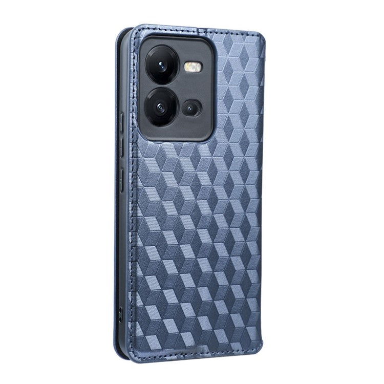 Phone Cover for vivo V25 5G / V25e 4G / X80 Lite 5G Bump Proof Rhombus Pattern Imprinted Magnetic PU Leather Flip Wallet Case Stand - Blue