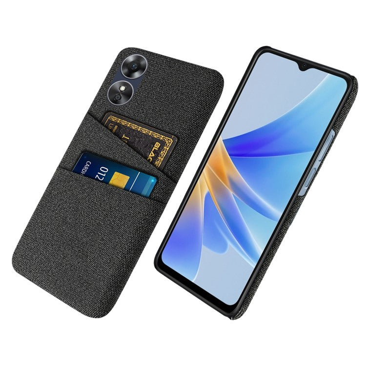 Phone Case for Oppo A17 4G / A17k 4G, Convenient Dual Card Slots Anti-scratch Cloth Coated Hard PC Protective Cover - Black