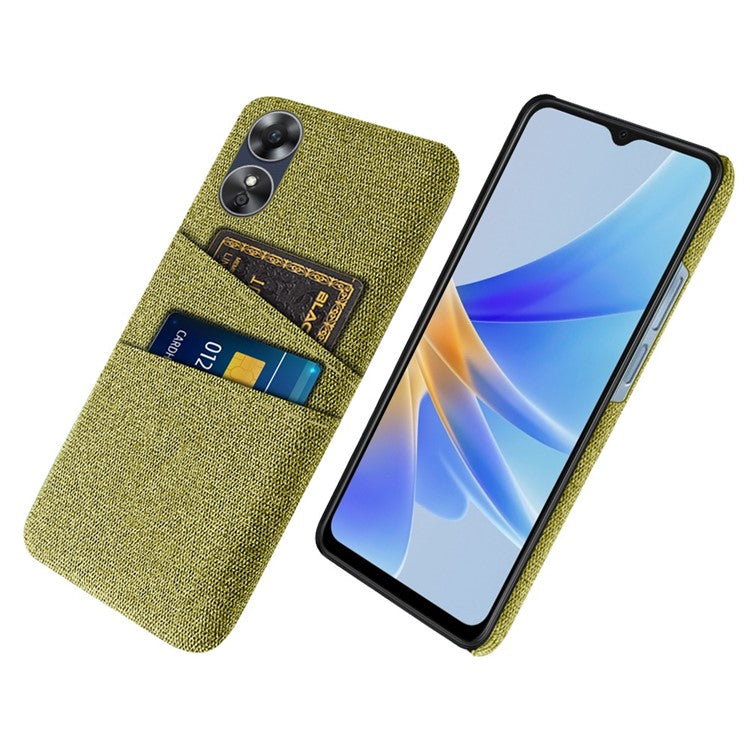 Phone Case for Oppo A17 4G / A17k 4G, Convenient Dual Card Slots Anti-scratch Cloth Coated Hard PC Protective Cover - Yellow