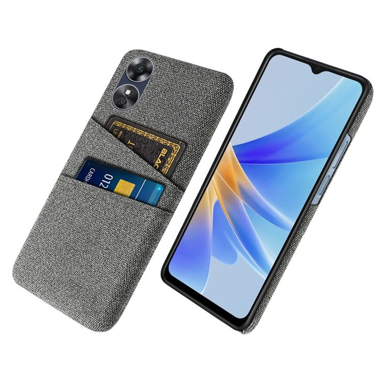 Phone Case for Oppo A17 4G / A17k 4G, Convenient Dual Card Slots Anti-scratch Cloth Coated Hard PC Protective Cover - Grey