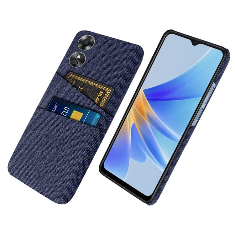 Phone Case for Oppo A17 4G / A17k 4G, Convenient Dual Card Slots Anti-scratch Cloth Coated Hard PC Protective Cover - Blue