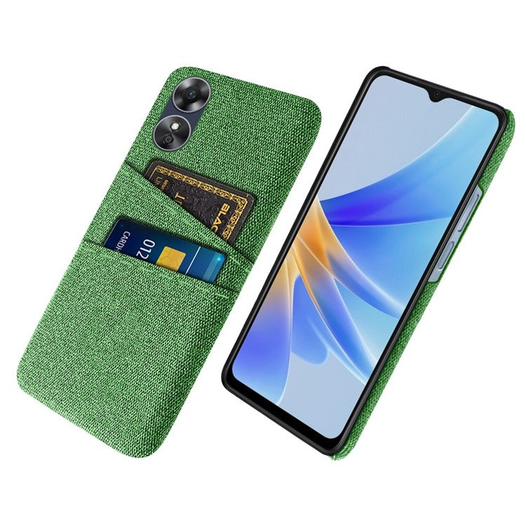 Phone Case for Oppo A17 4G / A17k 4G, Convenient Dual Card Slots Anti-scratch Cloth Coated Hard PC Protective Cover - Green