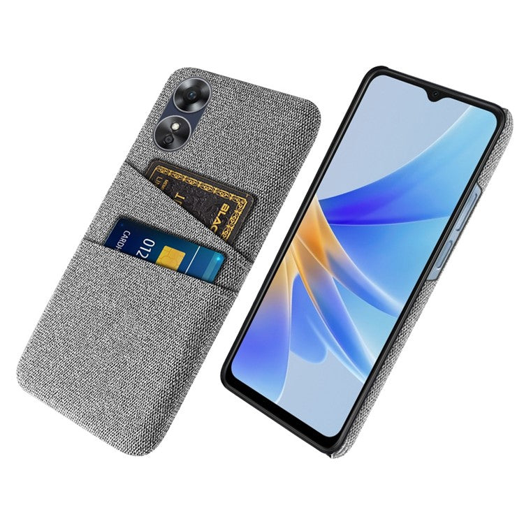 Phone Case for Oppo A17 4G / A17k 4G, Convenient Dual Card Slots Anti-scratch Cloth Coated Hard PC Protective Cover - Light Grey