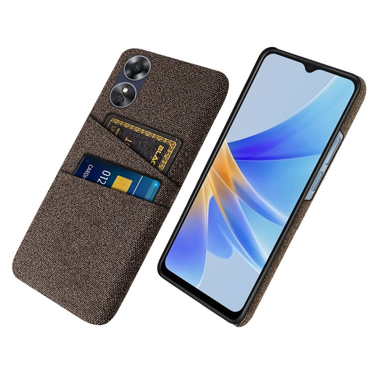 Phone Case for Oppo A17 4G / A17k 4G, Convenient Dual Card Slots Anti-scratch Cloth Coated Hard PC Protective Cover - Brown