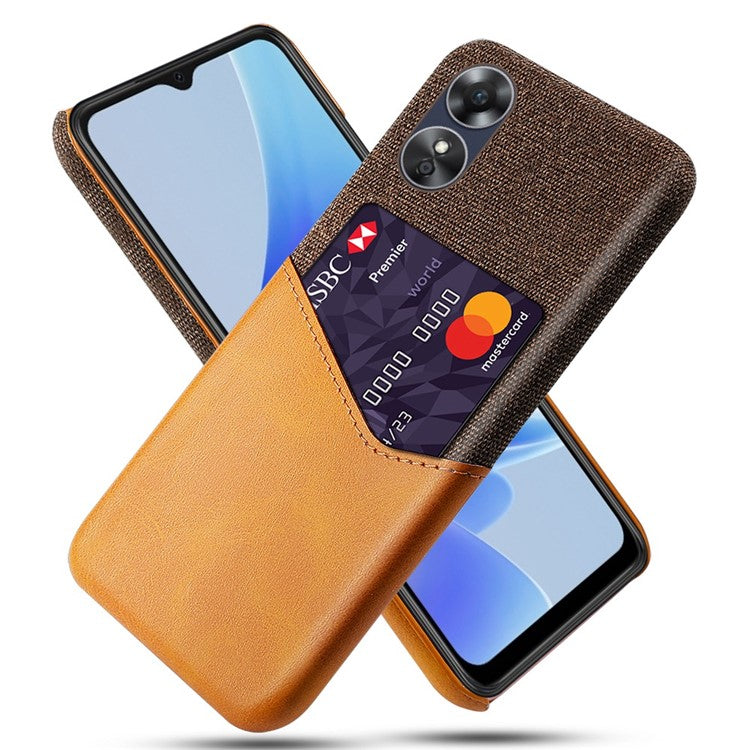 Phone Case for Oppo A17 4G / A17k 4G, Card Holder Design Anti-fall Cloth Texture Phone Case PU Leather Coated PC Cover - Orange