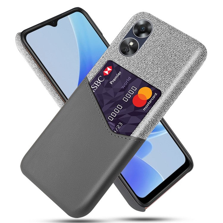 Phone Case for Oppo A17 4G / A17k 4G, Card Holder Design Anti-fall Cloth Texture Phone Case PU Leather Coated PC Cover - Grey