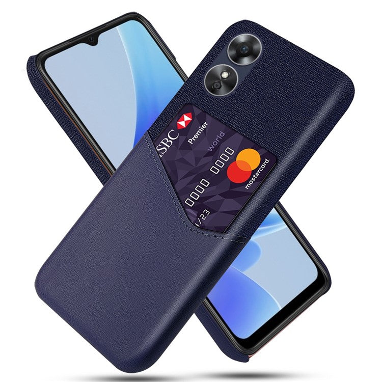 Phone Case for Oppo A17 4G / A17k 4G, Card Holder Design Anti-fall Cloth Texture Phone Case PU Leather Coated PC Cover - Blue