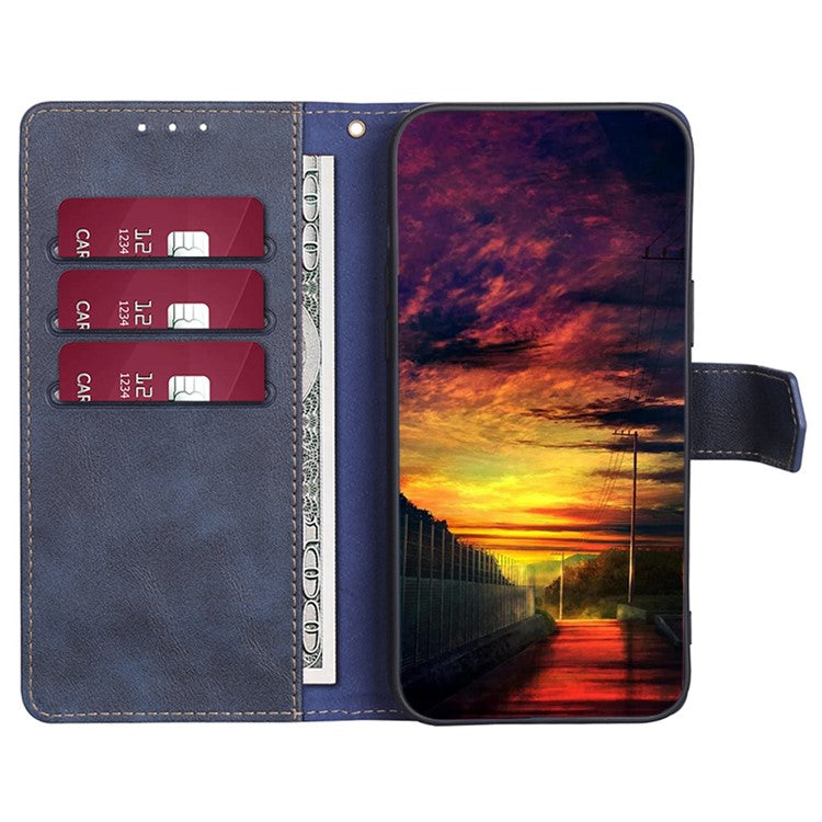 For vivo Y16 4G / Y02s 4G Cowhide Texture PU Leather Horizontal Stand Wallet Case RFID Blocking Magnetic Clasp Protective Cover - Blue