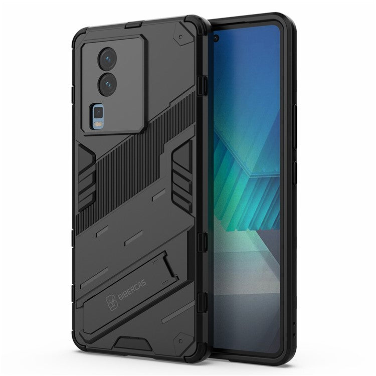 Hard PC Soft TPU Case for vivo iQOO Neo7 5G Protective Case Kickstand Cell Phone Cover - Black