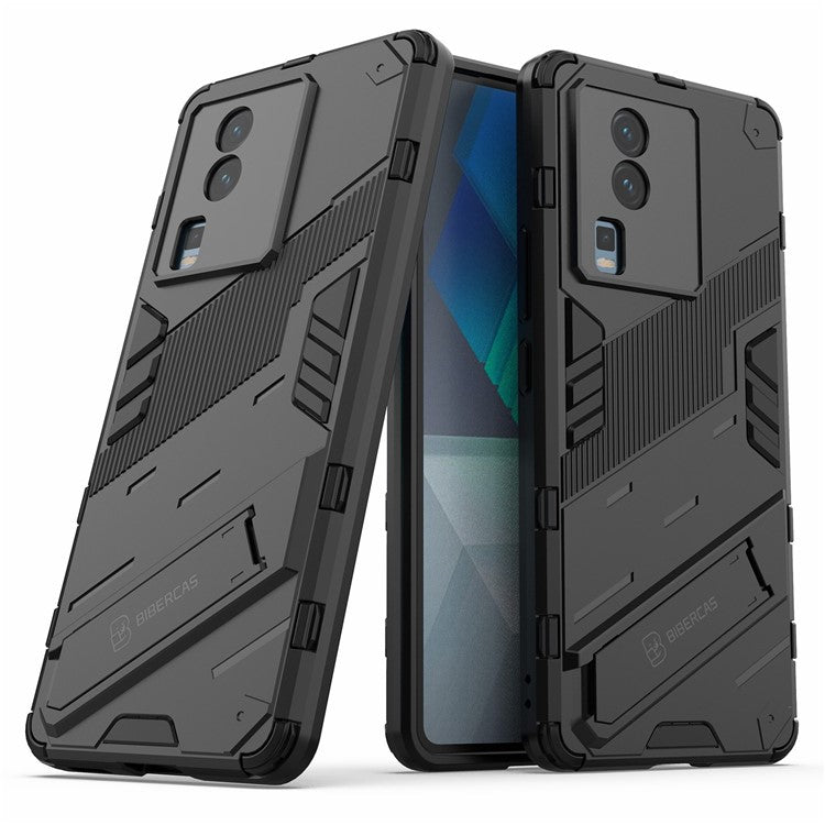 Hard PC Soft TPU Case for vivo iQOO Neo7 5G Protective Case Kickstand Cell Phone Cover - Black