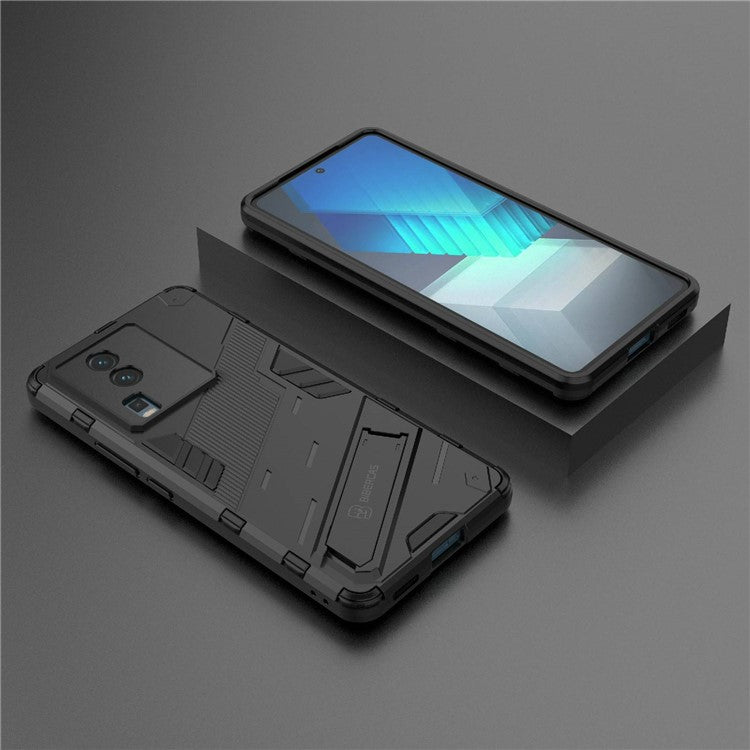 Hard PC Soft TPU Case for vivo iQOO Neo7 5G Protective Case Kickstand Cell Phone Cover - Black