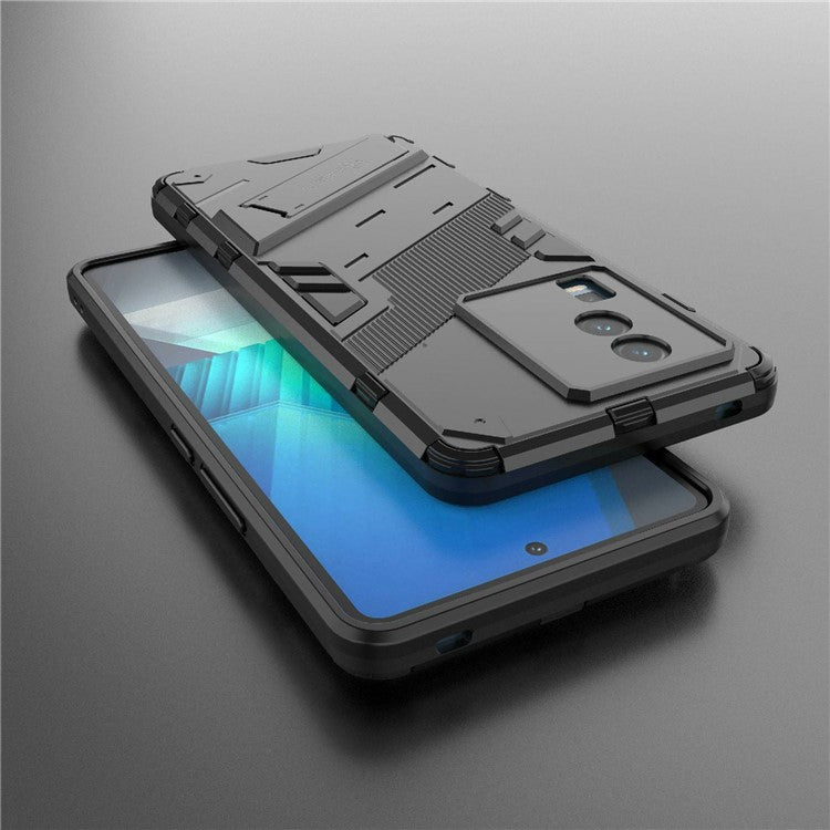 Hard PC Soft TPU Case for vivo iQOO Neo7 5G Protective Case Kickstand Cell Phone Cover - Black