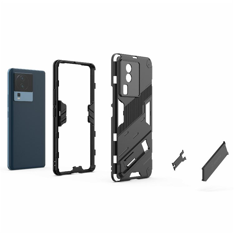 Hard PC Soft TPU Case for vivo iQOO Neo7 5G Protective Case Kickstand Cell Phone Cover - Black