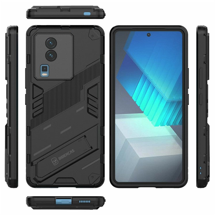 Hard PC Soft TPU Case for vivo iQOO Neo7 5G Protective Case Kickstand Cell Phone Cover - Black