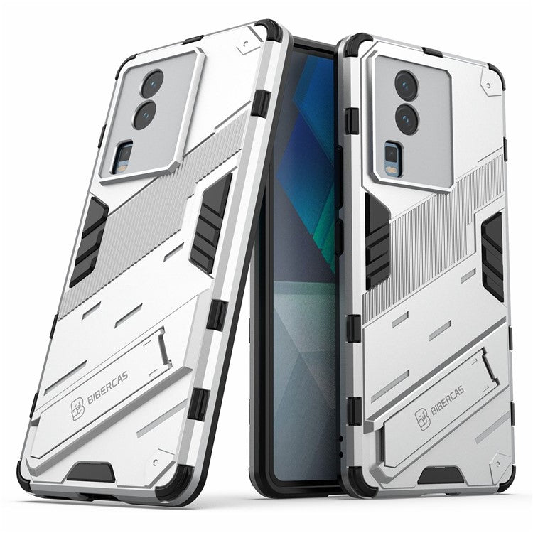 Hard PC Soft TPU Case for vivo iQOO Neo7 5G Protective Case Kickstand Cell Phone Cover - White