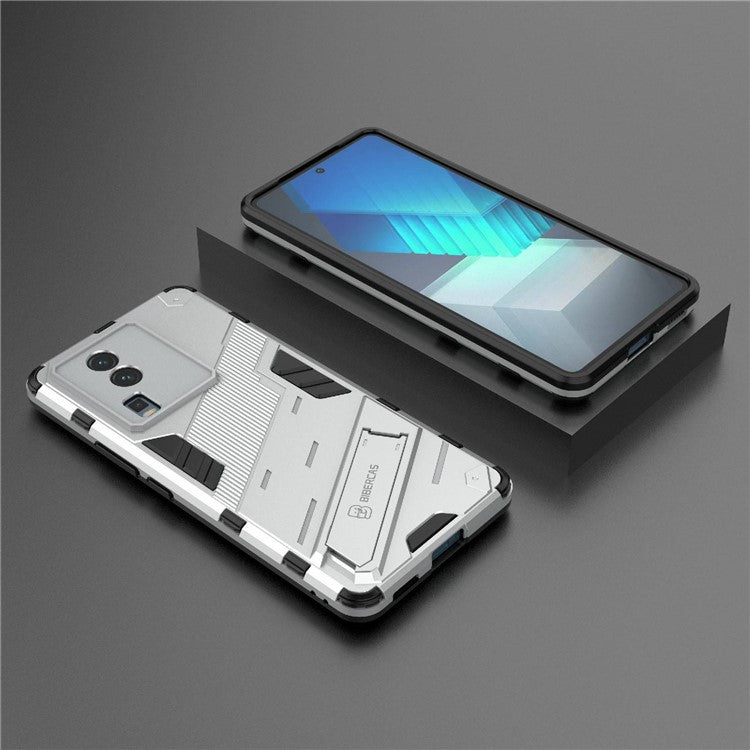 Hard PC Soft TPU Case for vivo iQOO Neo7 5G Protective Case Kickstand Cell Phone Cover - White