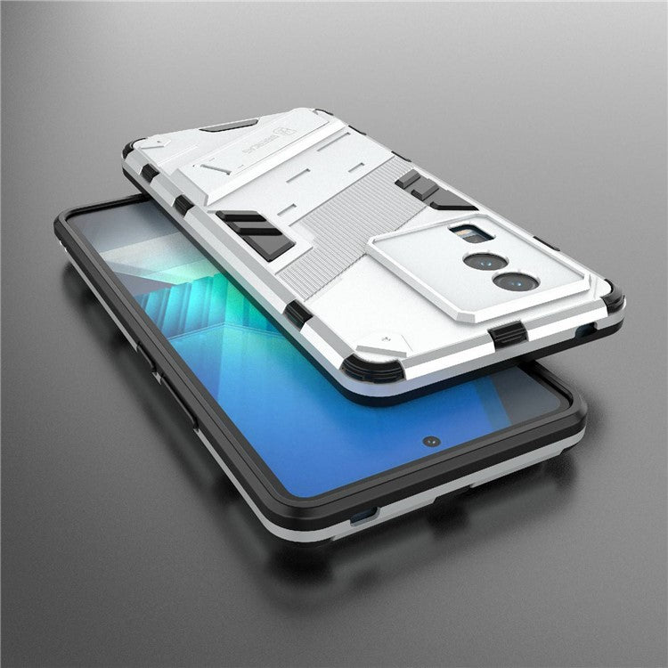 Hard PC Soft TPU Case for vivo iQOO Neo7 5G Protective Case Kickstand Cell Phone Cover - White