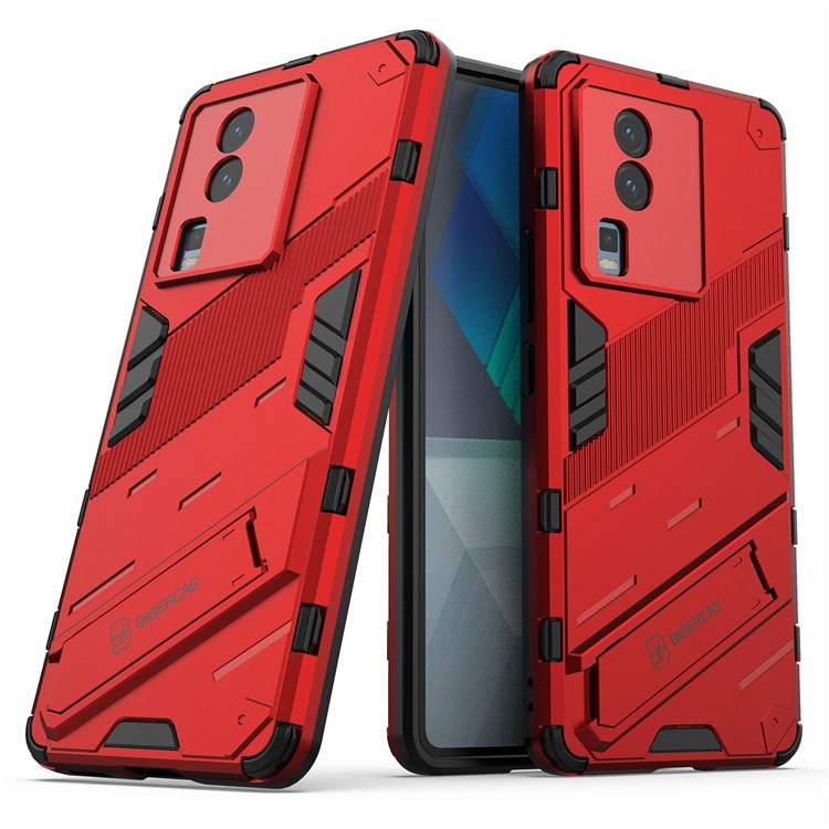 Hard PC Soft TPU Case for vivo iQOO Neo7 5G Protective Case Kickstand Cell Phone Cover - Red