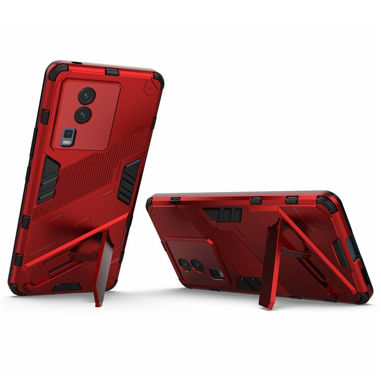 Hard PC Soft TPU Case for vivo iQOO Neo7 5G Protective Case Kickstand Cell Phone Cover - Red