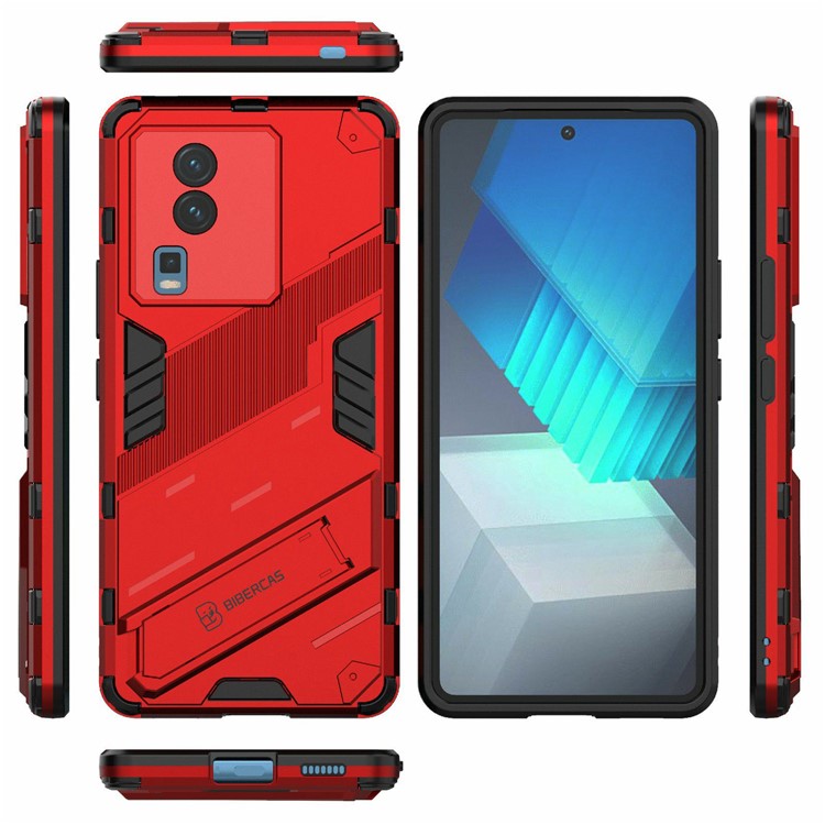 Hard PC Soft TPU Case for vivo iQOO Neo7 5G Protective Case Kickstand Cell Phone Cover - Red