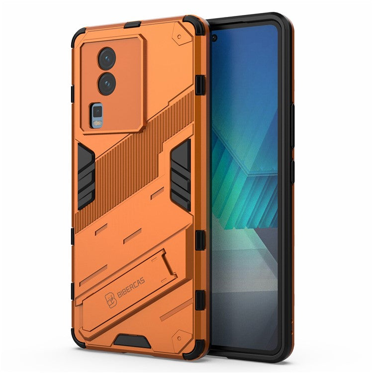 Hard PC Soft TPU Case for vivo iQOO Neo7 5G Protective Case Kickstand Cell Phone Cover - Orange