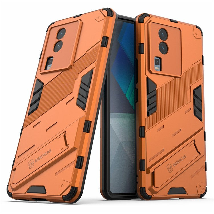 Hard PC Soft TPU Case for vivo iQOO Neo7 5G Protective Case Kickstand Cell Phone Cover - Orange