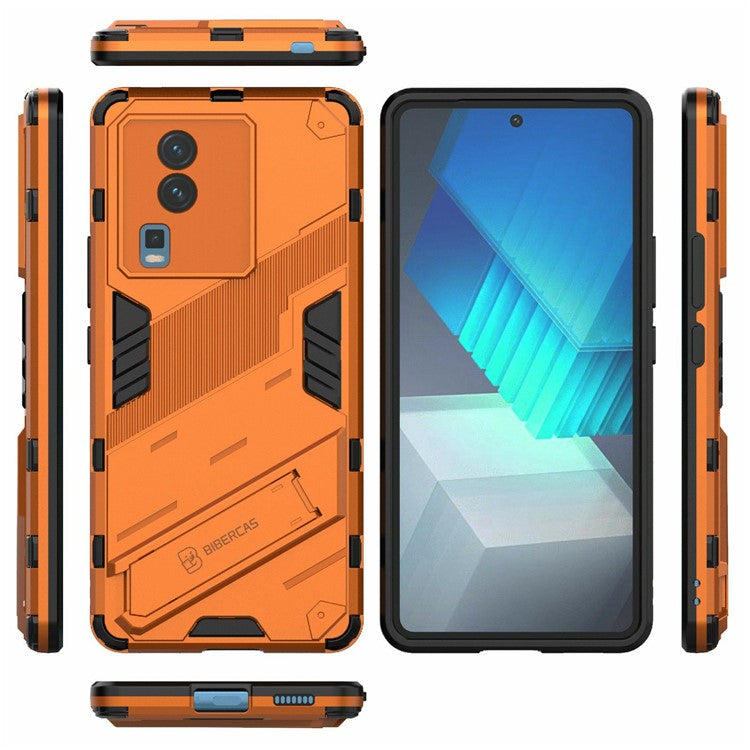 Hard PC Soft TPU Case for vivo iQOO Neo7 5G Protective Case Kickstand Cell Phone Cover - Orange