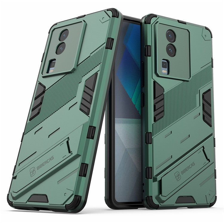 Hard PC Soft TPU Case for vivo iQOO Neo7 5G Protective Case Kickstand Cell Phone Cover - Green