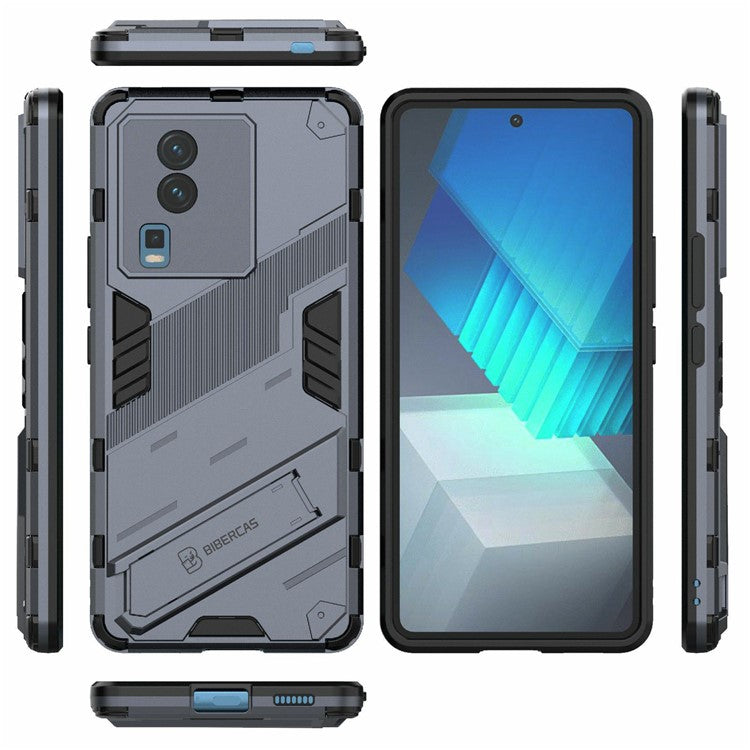 Hard PC Soft TPU Case for vivo iQOO Neo7 5G Protective Case Kickstand Cell Phone Cover - Dark Blue