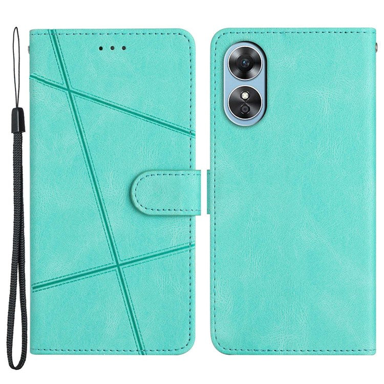 Wallet Phone Case for Oppo A17 4G / A17k 4G Lines Imprinted Protective Case Crazy Horse Texture PU Leather Cover with Strap - Green