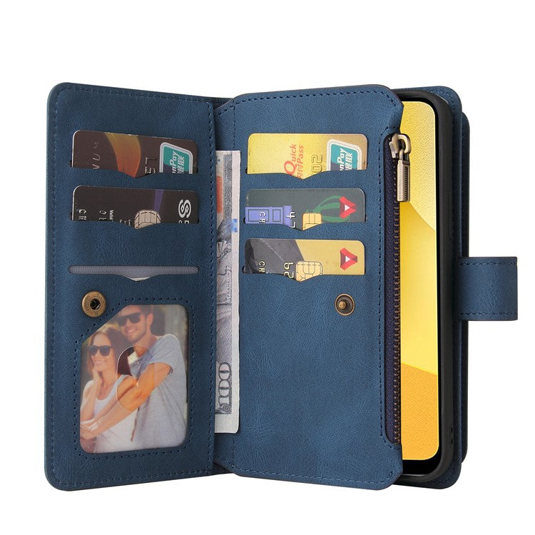 For vivo Y16 4G / Y02s 4G KT Multi-Functional Series-2 Skin-touch Feeling Foldable Stand Wallet Flip Leather Case with Multiple Card Slots Zipper Pocket - Blue