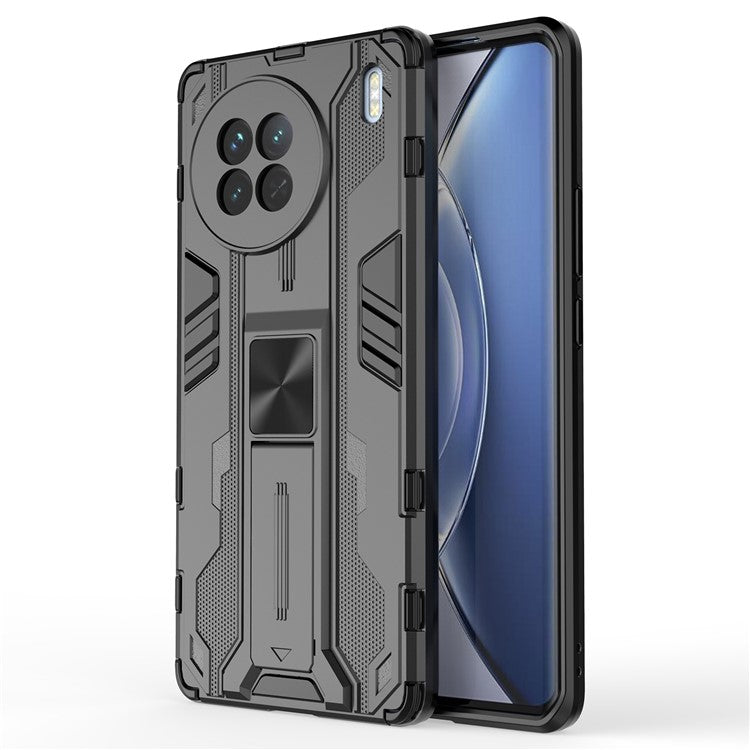 For vivo X90 5G Hard PC Soft TPU Dual Layer Anti-Drop Phone Case Camera Protection Kickstand Cover - Black