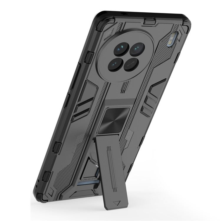 For vivo X90 5G Hard PC Soft TPU Dual Layer Anti-Drop Phone Case Camera Protection Kickstand Cover - Black