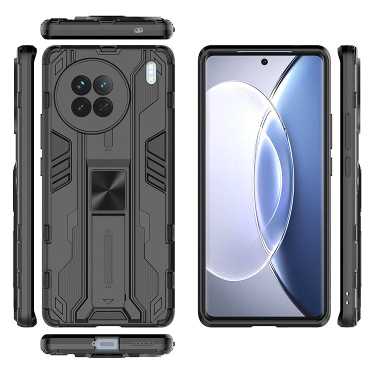 For vivo X90 5G Hard PC Soft TPU Dual Layer Anti-Drop Phone Case Camera Protection Kickstand Cover - Black