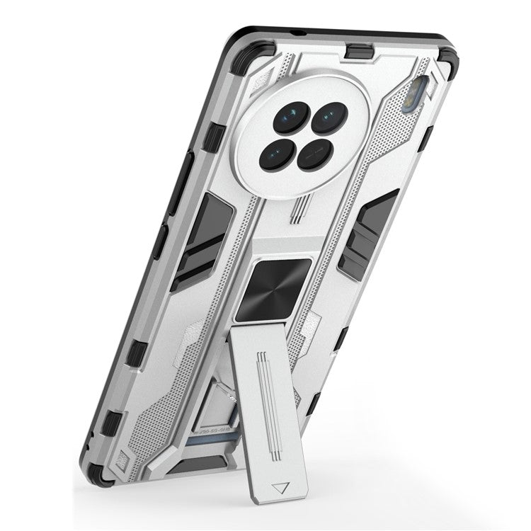 For vivo X90 5G Hard PC Soft TPU Dual Layer Anti-Drop Phone Case Camera Protection Kickstand Cover - Silver