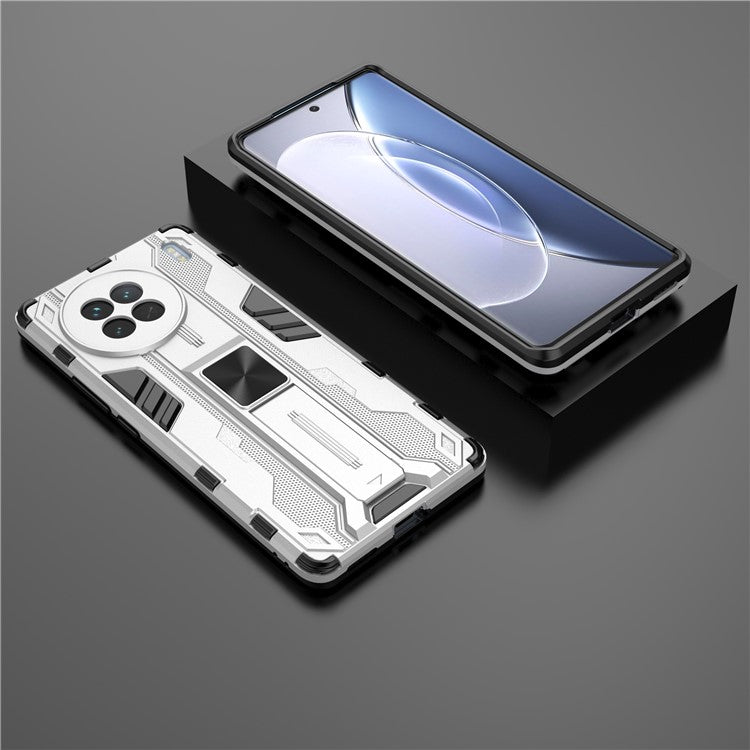 For vivo X90 5G Hard PC Soft TPU Dual Layer Anti-Drop Phone Case Camera Protection Kickstand Cover - Silver