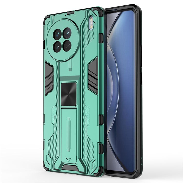 For vivo X90 5G Hard PC Soft TPU Dual Layer Anti-Drop Phone Case Camera Protection Kickstand Cover - Green