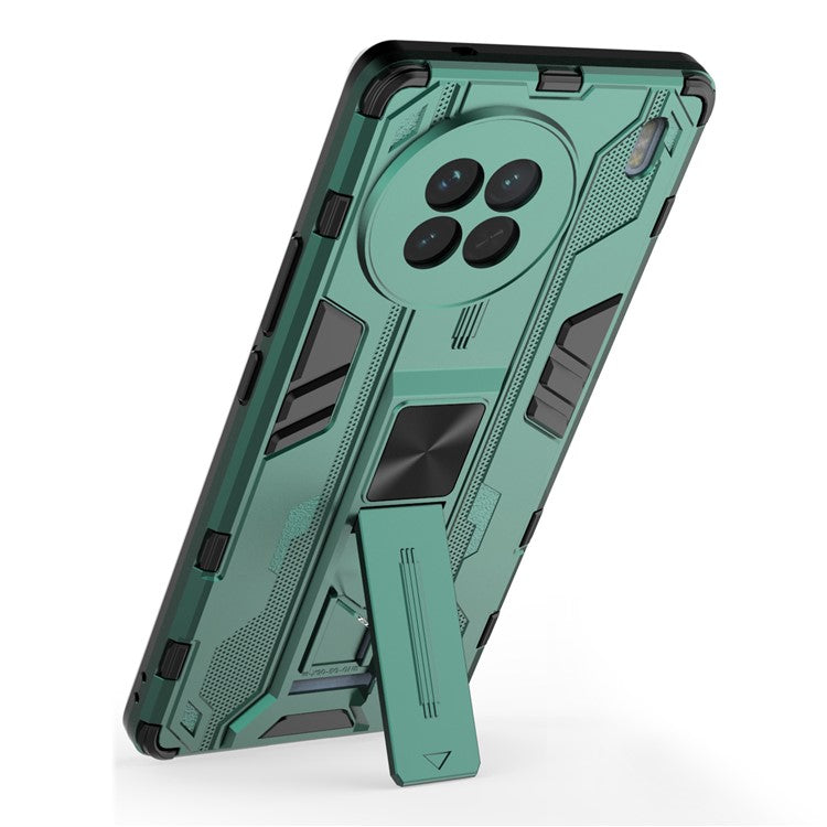 For vivo X90 5G Hard PC Soft TPU Dual Layer Anti-Drop Phone Case Camera Protection Kickstand Cover - Green