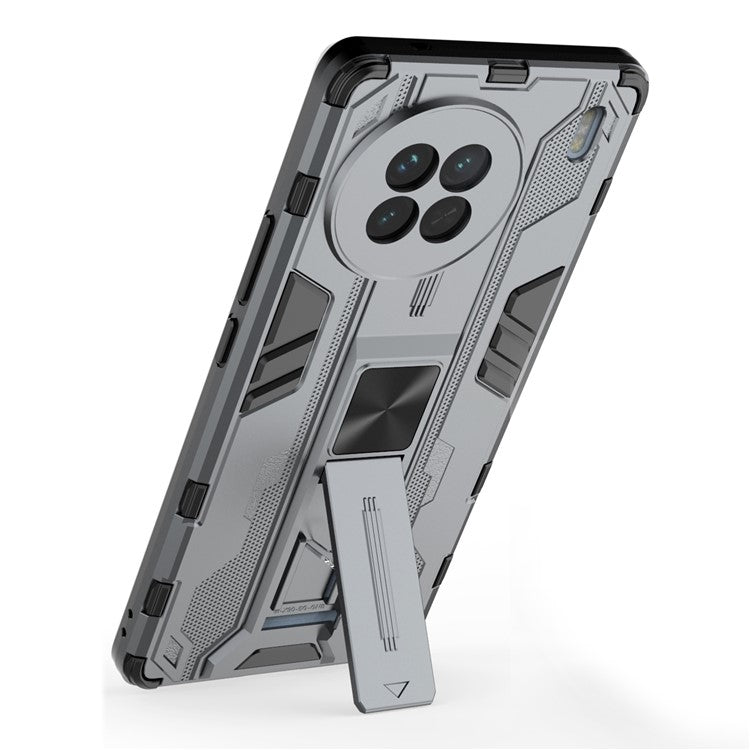 For vivo X90 5G Hard PC Soft TPU Dual Layer Anti-Drop Phone Case Camera Protection Kickstand Cover - Grey