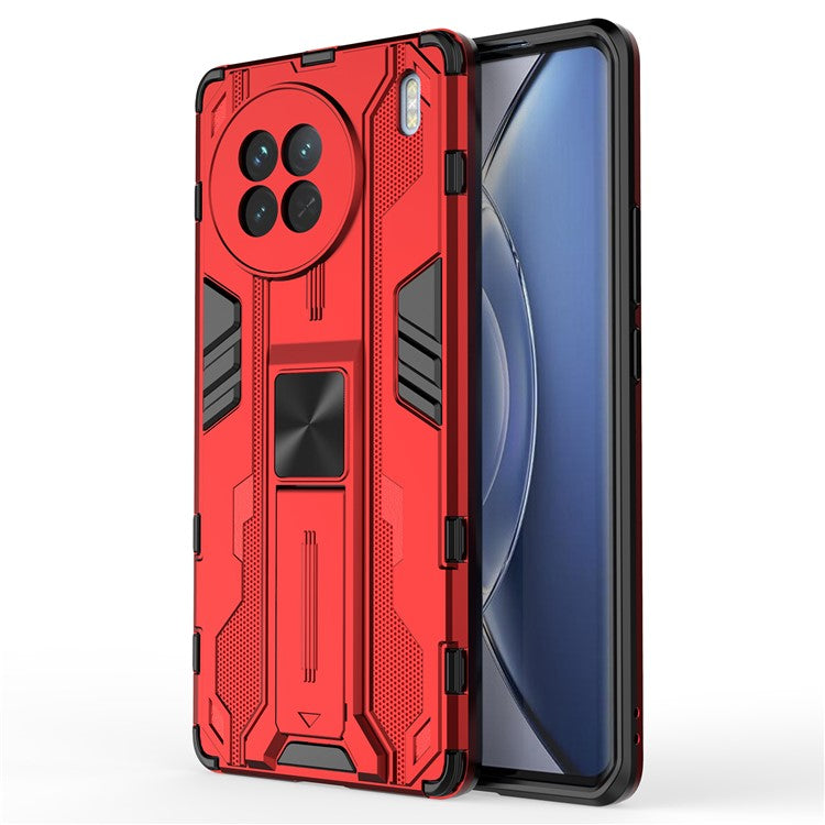 For vivo X90 5G Hard PC Soft TPU Dual Layer Anti-Drop Phone Case Camera Protection Kickstand Cover - Red