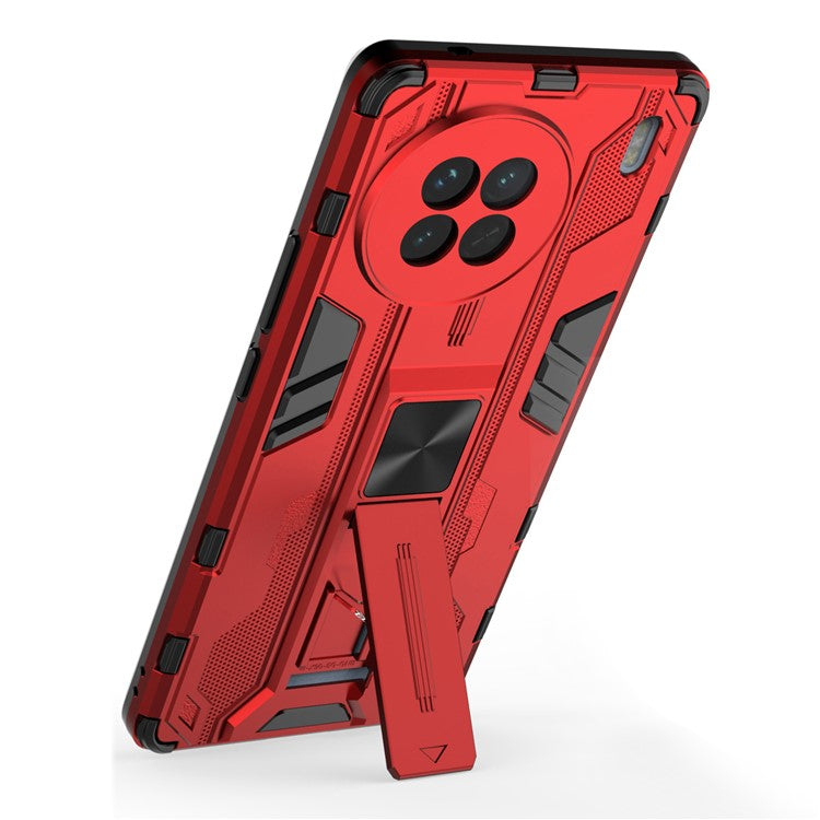 For vivo X90 5G Hard PC Soft TPU Dual Layer Anti-Drop Phone Case Camera Protection Kickstand Cover - Red